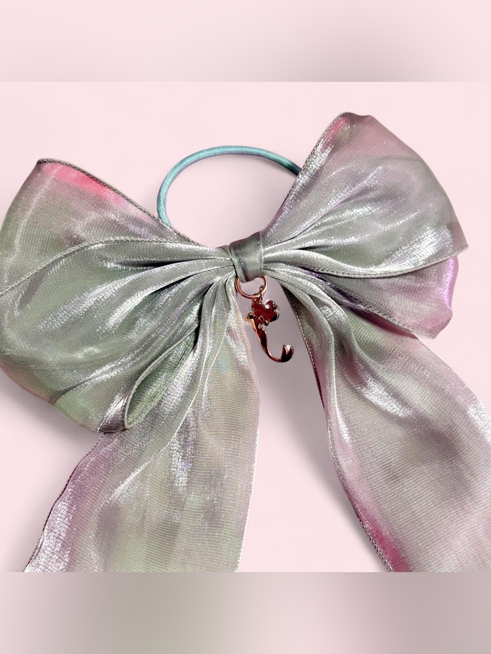 Tokyo Disneyland Ariel Silver Shimmer Bow Hair Tie NWOT Japan Exclusive